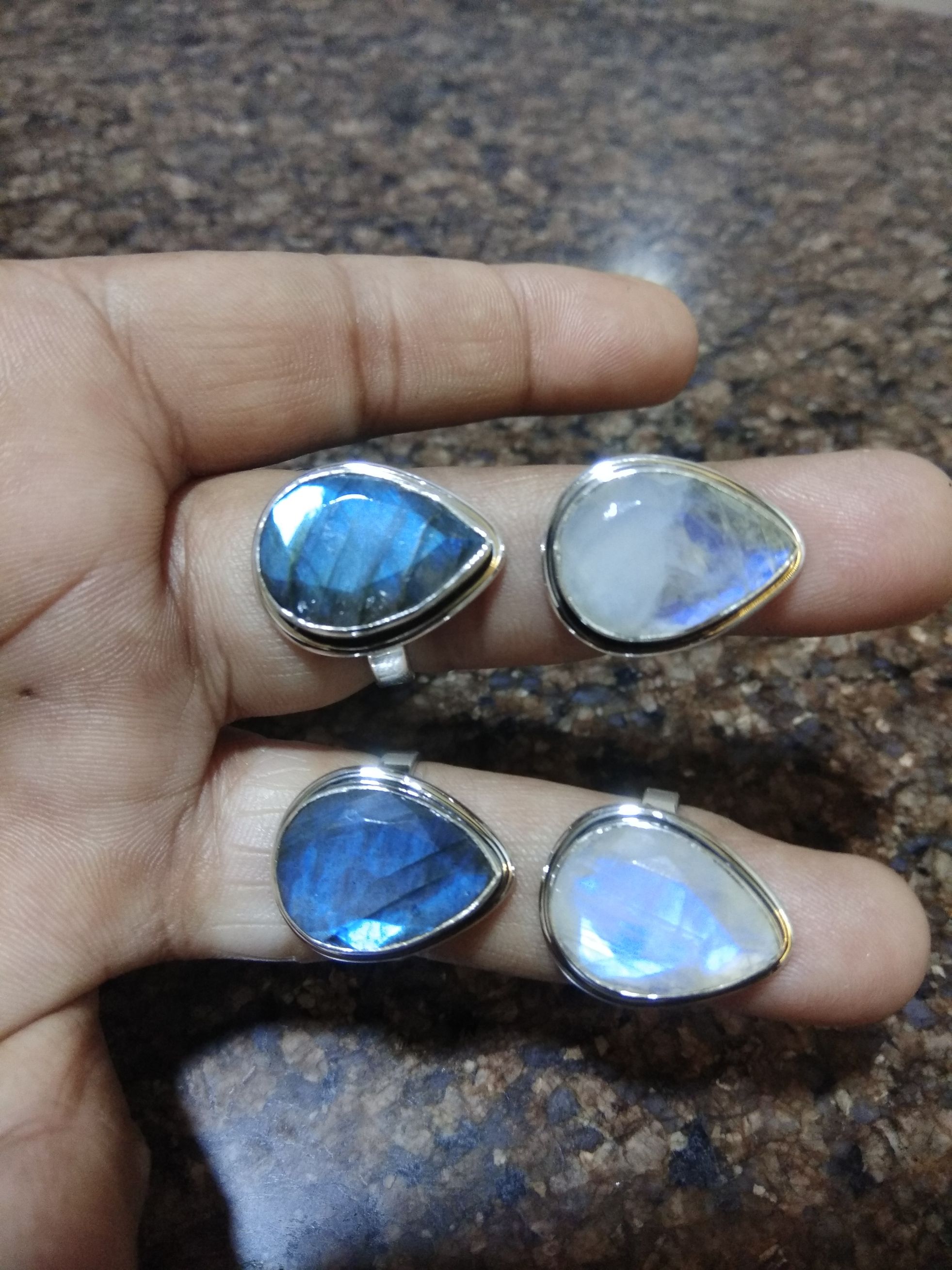 925 Sterlling Solid Silver Rings in natural Gemstones